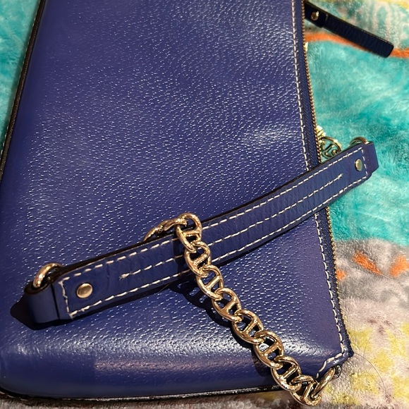 Kate Spade Purse/Handbag CERULEAN BLUE Leather w/Gold Chain Strap w/Leather - Picture 4 of 14